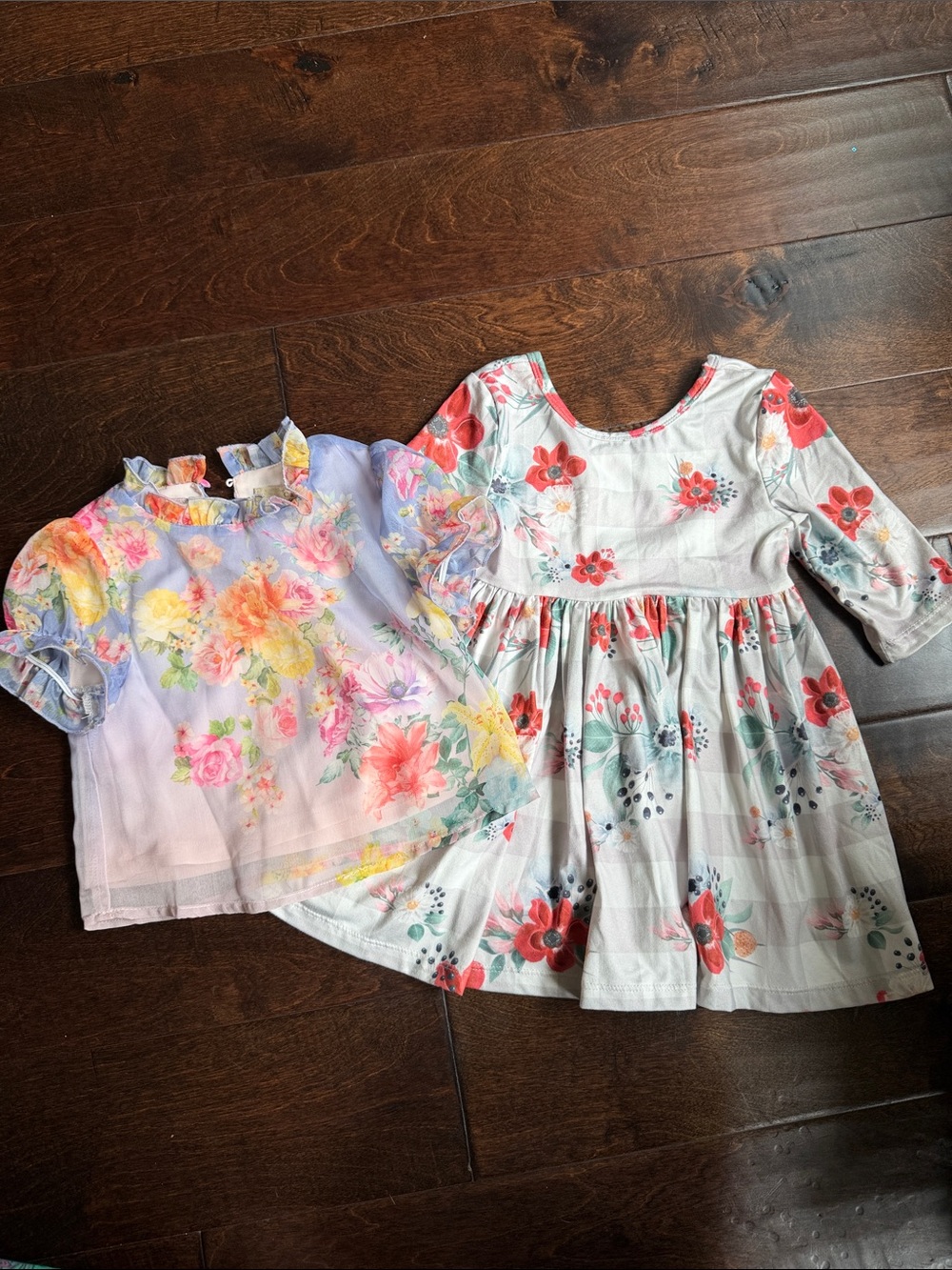 Girls Floral Puff-Sleeve Top and Soft Floral Dress